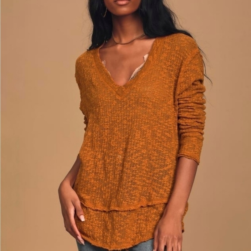 We The Free | Ocean Air Hacci Knit Top in Gold Rust | 100% Cotton | Sz XS